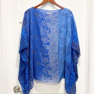 Soft Surroundings S/M Blue Poncho Tunic Blouse Over Attached Tank